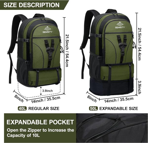 Hiking Backpack, 30L/40L/50L Expandable Hiking Backpack for Men and Women, - Image 2