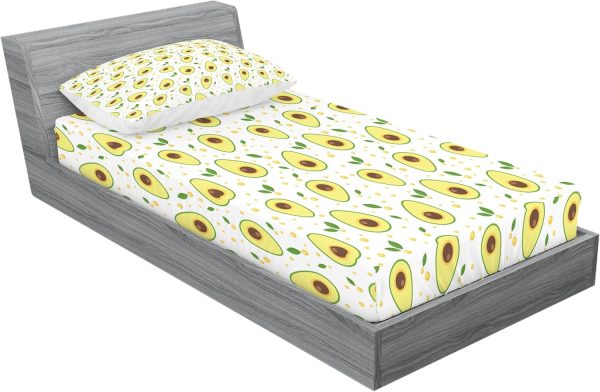 Ambesonne Vegan Fitted Sheet & Pillow Sham Set, Graphic Avocados Eco - Image 2