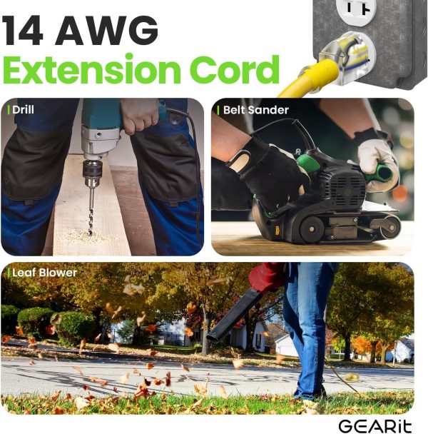 GEARit Outdoor 14 AWG Gauge 3 Prong Plug 100 Foot Extension Cord, Power - Image 7