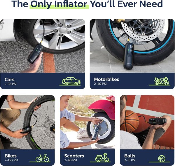 Tire Inflator Portable Air Compressor, Electric Bike Tire Pump with Gauge, - Image 6