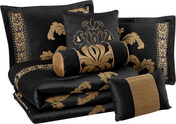Chezmoi Collection Royale 7-Piece Jacquard Floral Comforter Set, Oversized - Image 2