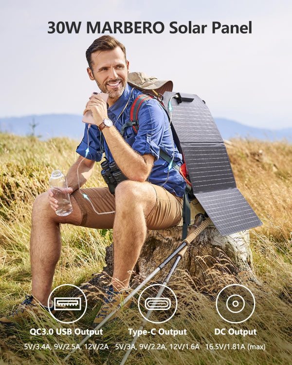 MARBERO Solar Panel 30W Foldable Portable Solar Charger, IP65 Solar Panels - Image 3