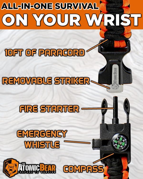 Atomic Bear Paracord Bracelet (2 Pack) - Adjustable - Fire Starter - Loud - Image 2