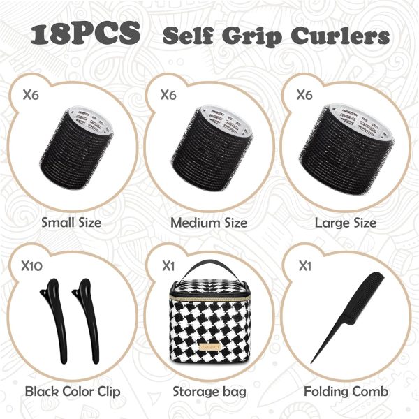 Hair Roller Set, 18 pcs Heatless Self Grip Rollers With Clips and Comb, - Image 4