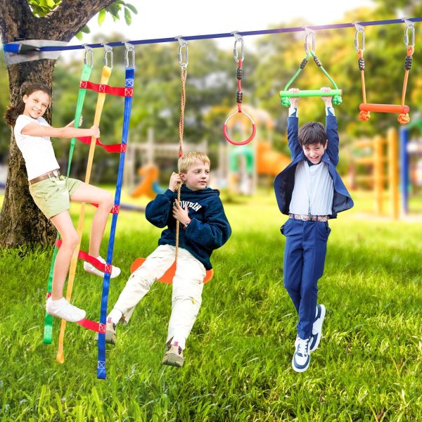 Ninja Warrior Obstacle Course for Kids Outside-Ninja Slackline 52ft with 11 - Image 6