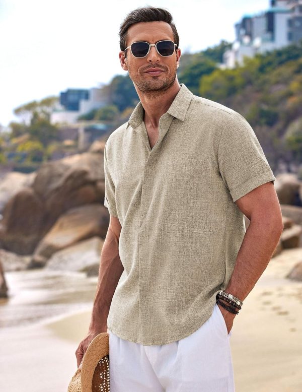 COOFANDY Men's Linen Shirts Short Sleeve Casual Shirts Button Down Shirt - Image 3
