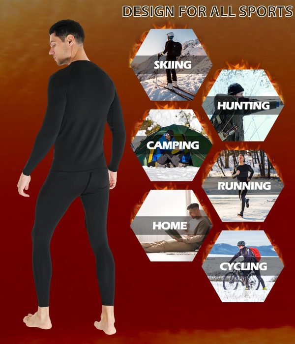 TELALEO 2 Set Mens Thermal Underwear Fleece Lined Long Johns 4 Pcs Base - Image 6