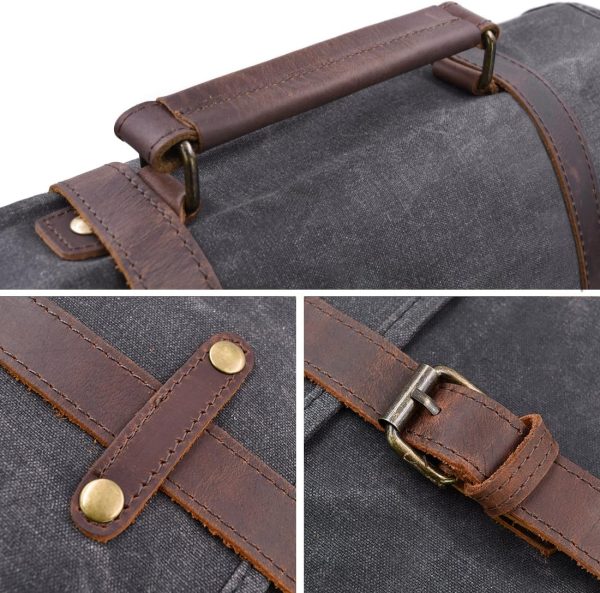 Mens Messenger Bag 15.6 Inch Waterproof Vintage Genuine Leather Waxed - Image 9
