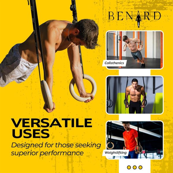 Benard Wooden Gymnastic Rings with Adjustable Numbered Straps - Fitness - Image 3