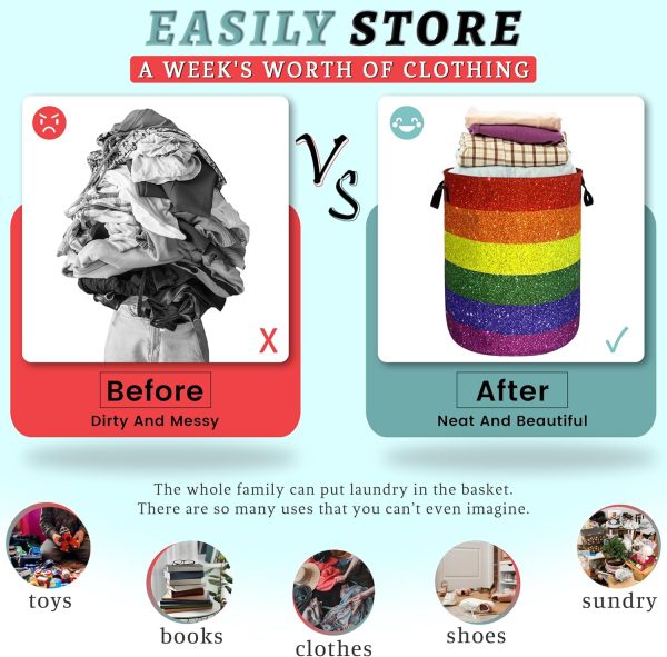 Shiny Rainbow Printed Laundry Basket Gay Funny Laundry Hamper Foldable - Image 3