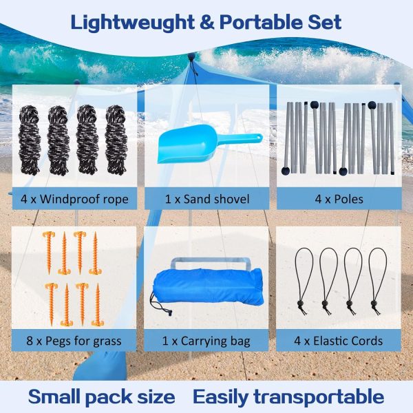 Beach Canopy Beach Tent UPF50+ 11x11 FT Easy to Setup Extra Windproof Rope - Image 4