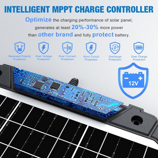 25W 12V Solar Powered Battery Charger & Maintainer, Built-in Smart MPPT - Image 2