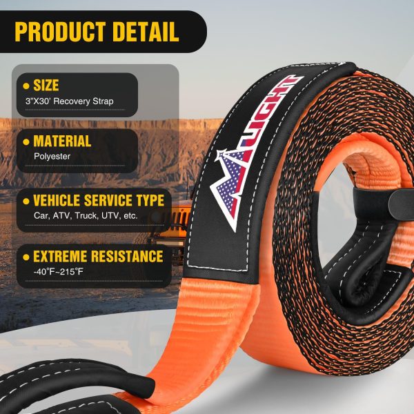 Nilight 3" x 30' Recovery Tow Strap Kit with 2" Hitch Receiver and 3/4" - Image 2
