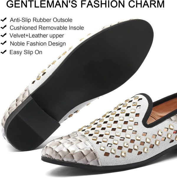Mens Leopard Loafers Leather Embroidery Spiked Slip on Dress Shoes Slipper - Image 3