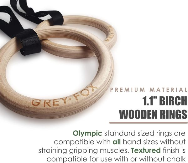 New Grey Fox Premium Numbered 1.1" Wooden Gymnastic Rings with Adjustable - Image 7