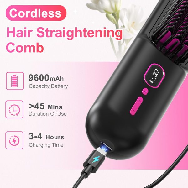 Mini Portable Cordless Hair Straightener Brush for Travel, Negative Ion Hot - Image 2