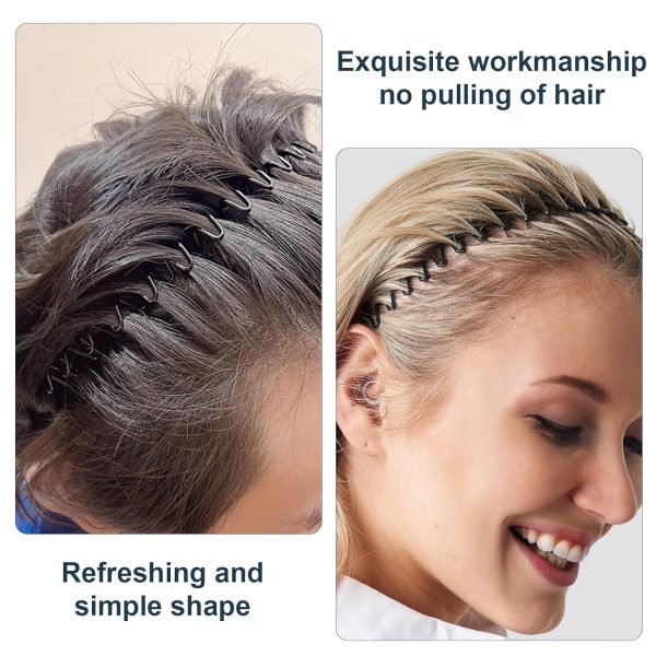 2Pcs Metal Head Bands for Women's Hair, Spring Wave Non Slip Mens Head - Image 4
