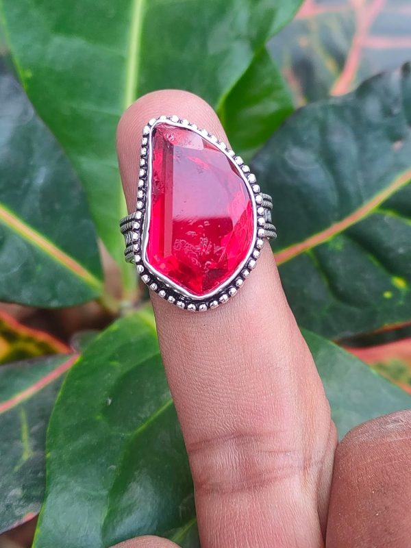 Garnet Quartz Ring|Boho Hippie Style ring|925 Sterling Silver Plated| - Image 8
