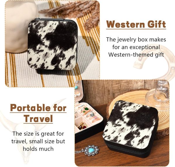 DEEKA Western Jewelry Box Case Real Leather Cow Print Cowhide Tooled Travel - Image 4