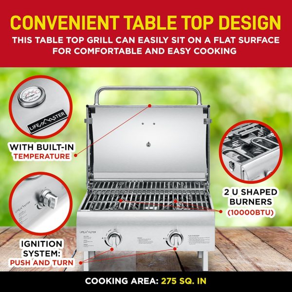 Portable Stainless Steel Gas Grill - 2 Burners Easy Clean Tabletop BBQ - Image 4