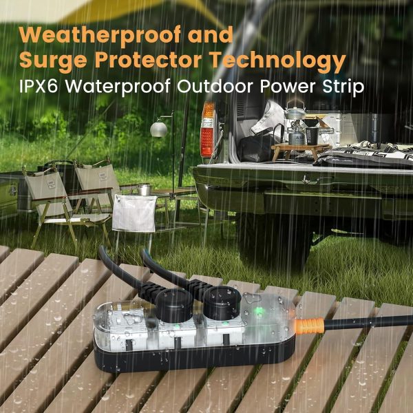 6 FT Extension Cord Outdoor Power Strip Weatherproof, Surge Protector Power - Image 2