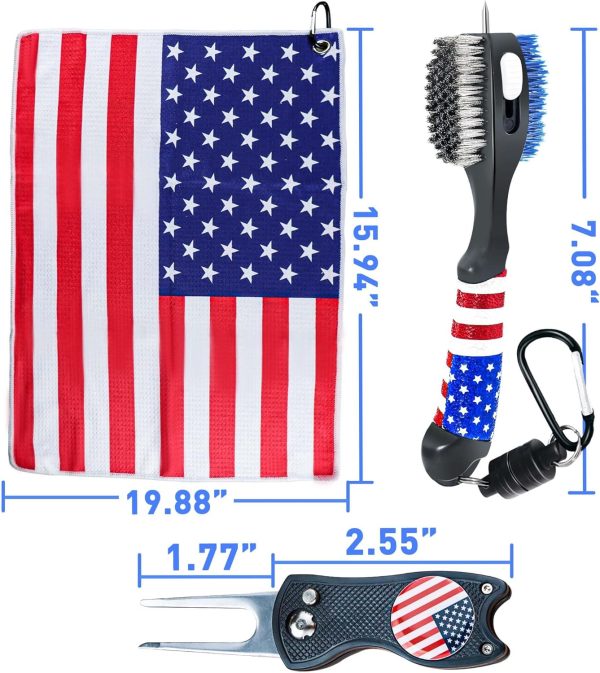 Golf Club Brush and Amercian Flag Golf Towels, Golf Groove Cleaner Cleaning - Image 2