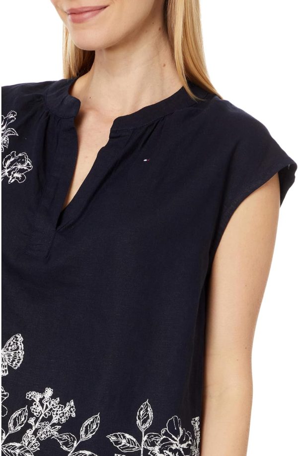 Tommy Hilfiger Women's Linen Blend Pullover Bandcollar Shirt - Image 3