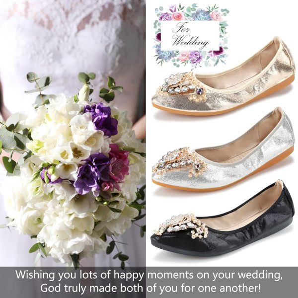 KUNWFNIX Women Ballet Flats Rhinestone Wedding Ballerina Shoes Foldable - Image 7