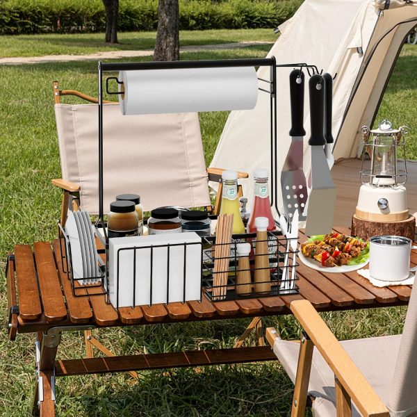 BBQ and Grill Caddy with Paper Towel Holder, Iron Steel Handle & 4 Hooks – - Image 8