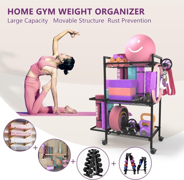Home Gym Storage Rack,Workout Equipment Gym Organizer,Weight Rack,Yoga Mat - Image 3