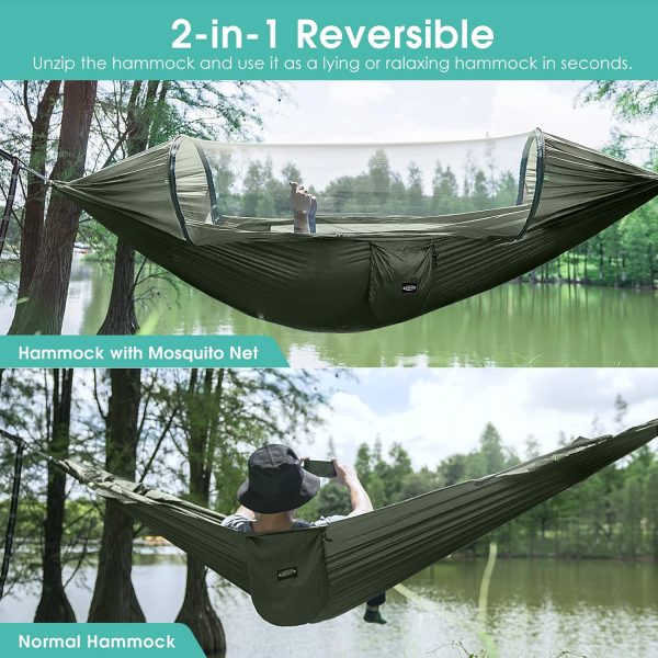 G4Free Large Camping Hammock with Mosquito Net 2 Person Pop-up Parachute - Image 2