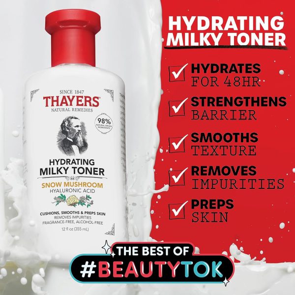 THAYERS Milky Face Toner Skin Care with Snow Mushroom and Hyaluronic Acid, - Image 2