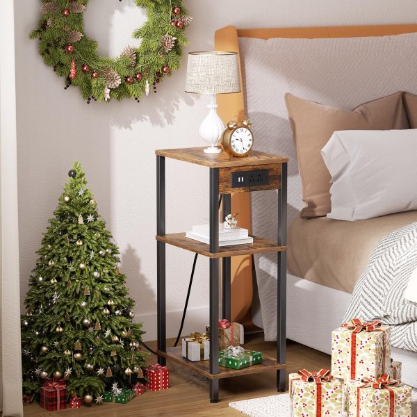 Tall End Table with Charging Station and USB Ports, 3 Tier Narrow Side - Image 2