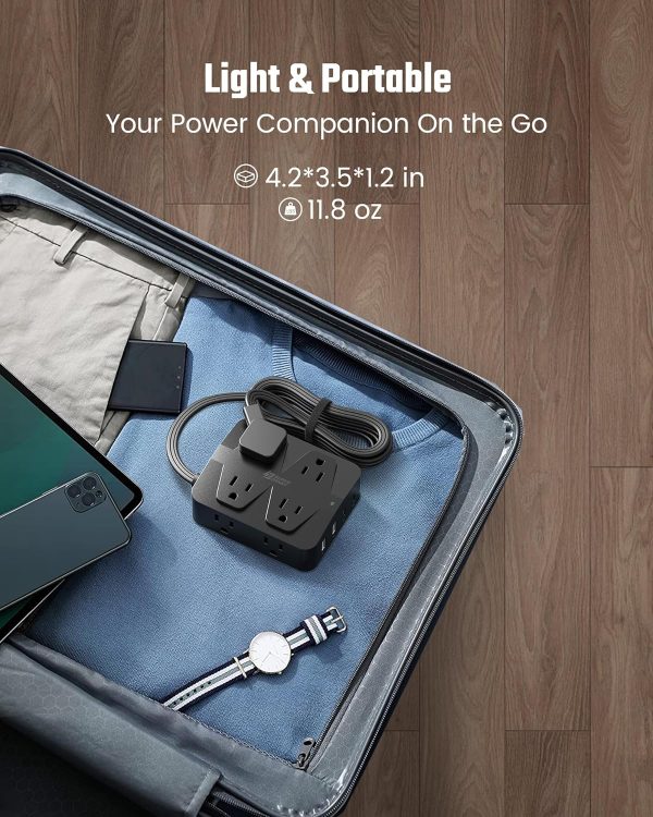 Power Strip with 35W Fast Charging, SUPERDANNY 15Ft Flat Plug Extension - Image 6