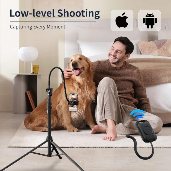 Tall Phone Tripod, 86" Flexible Phone Tripod with 15" Gooseneck and Remote, - Image 3