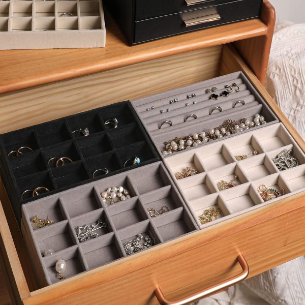 Frebeauty Jewelry Organizer Tray,Stackable Velvet Jewelry Trays,Drawer - Image 7