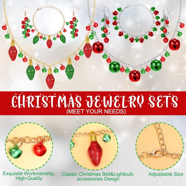 Cunno 2 Sets Christmas Bell Jewelry Set for Women Xmas Jingle Bell Necklace - Image 2