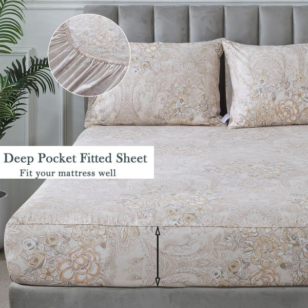 FADFAY King Sheets Set Percale Cotton Paisley Bed Sheets Deep Pocket Fitted - Image 4