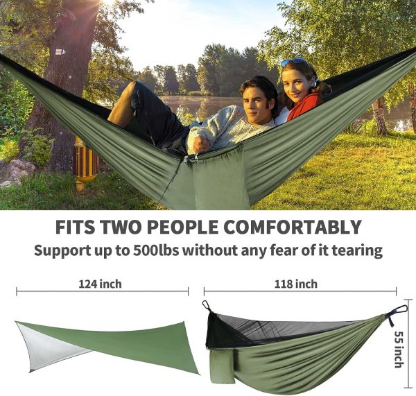 Camping Hammock - Hammocks with Mosquito Net Tent and Rain Fly Tarp, - Image 6