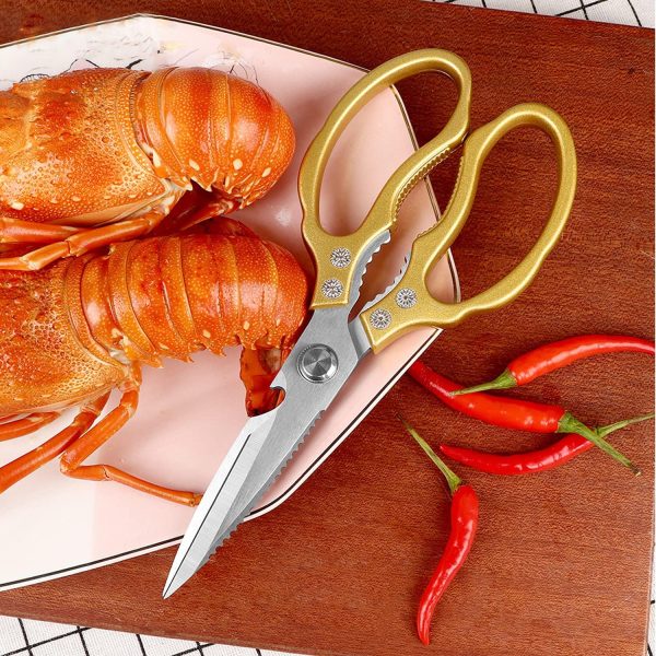 Kitchen Scissors, Heavy Duty Sharp Kitchen Shears Dishwasher Safe,Gold - Image 6