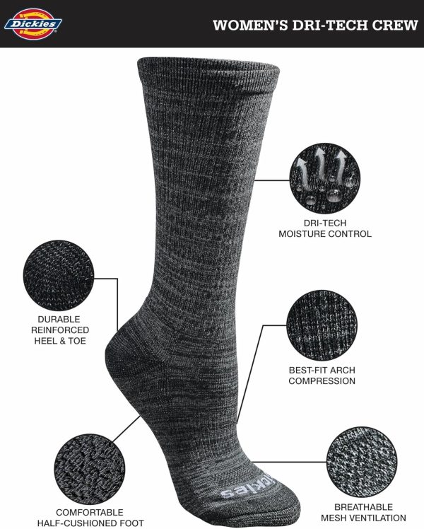 Dickies Women's Dri-tech Fashion Moisture Control Crew Socks, Available in - Image 2