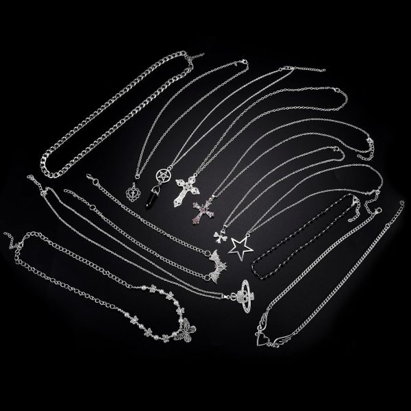 11Pcs Punk Vintage Necklace Set Goth Grunge Saturn Star Indie Butterfly - Image 5