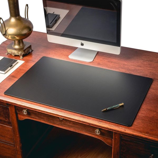 Dacasso 34" x 20" Black Leatherette Luxury Desk Pad Blotter w/Out Side - Image 2