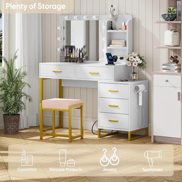 Makeup Vanity Desk with Lights, Vanity Desk with Power Outlet, 3 Lighting - Image 2