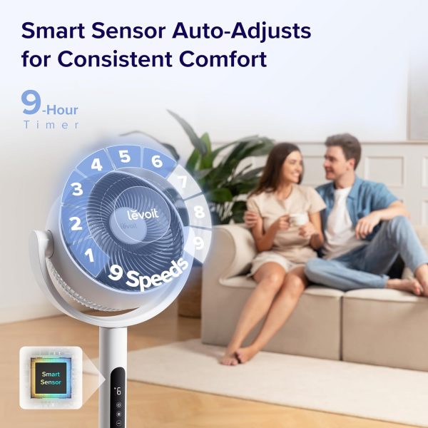 Levoit Standing Fan for Bedroom, 82ft CirculAir 120°Oscillating Fan, 20dB, - Image 5