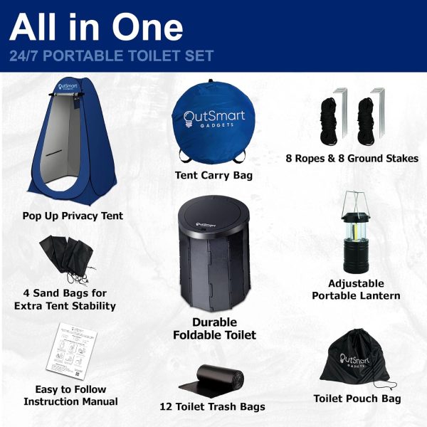 Outdoor Portable Toilet Set for Adults with Camping Night Lantern, Folding - Image 4
