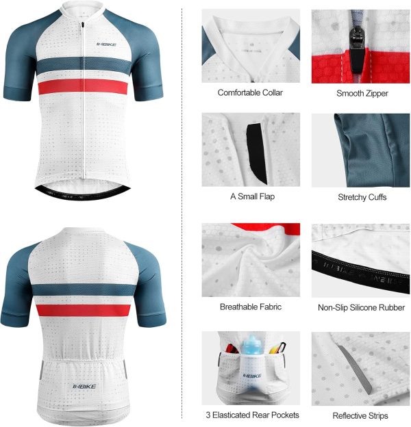 INBIKE Mens Cycling Jersey 3 Rear Pockets Moisture Wicking Short Sleeve - Image 6