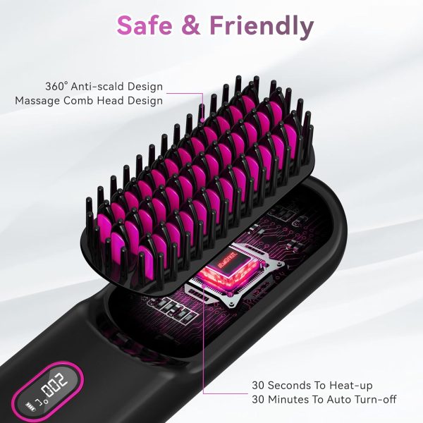 Portable Cordless Hair Straightener Brush with LED Temperature Display, - Image 6