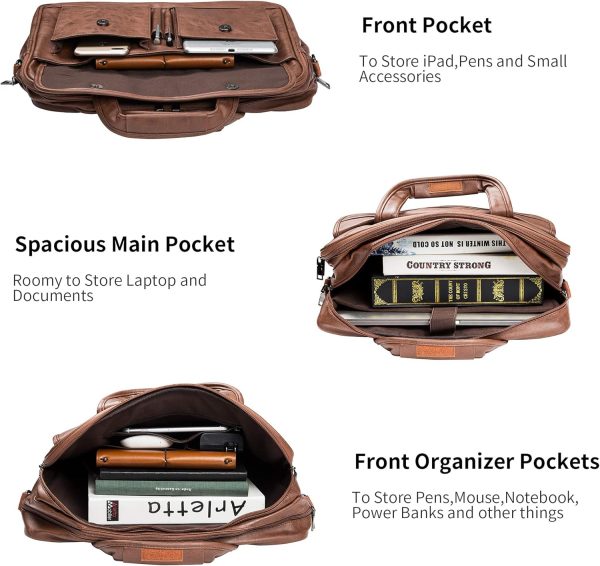 seyfocnia Men's Business Travel Briefcase Leather Handmade Messenger Bags - Image 2