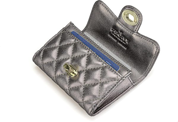 Luxury Quilted Leather Card Holder Wallet Credit Card Holder Wallet Small - Image 5